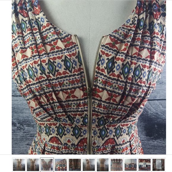 Ya Los Angeles Dress Full Zippered Down Front Ruched Back Cap Sleeve Batik - Picture 3 of 11